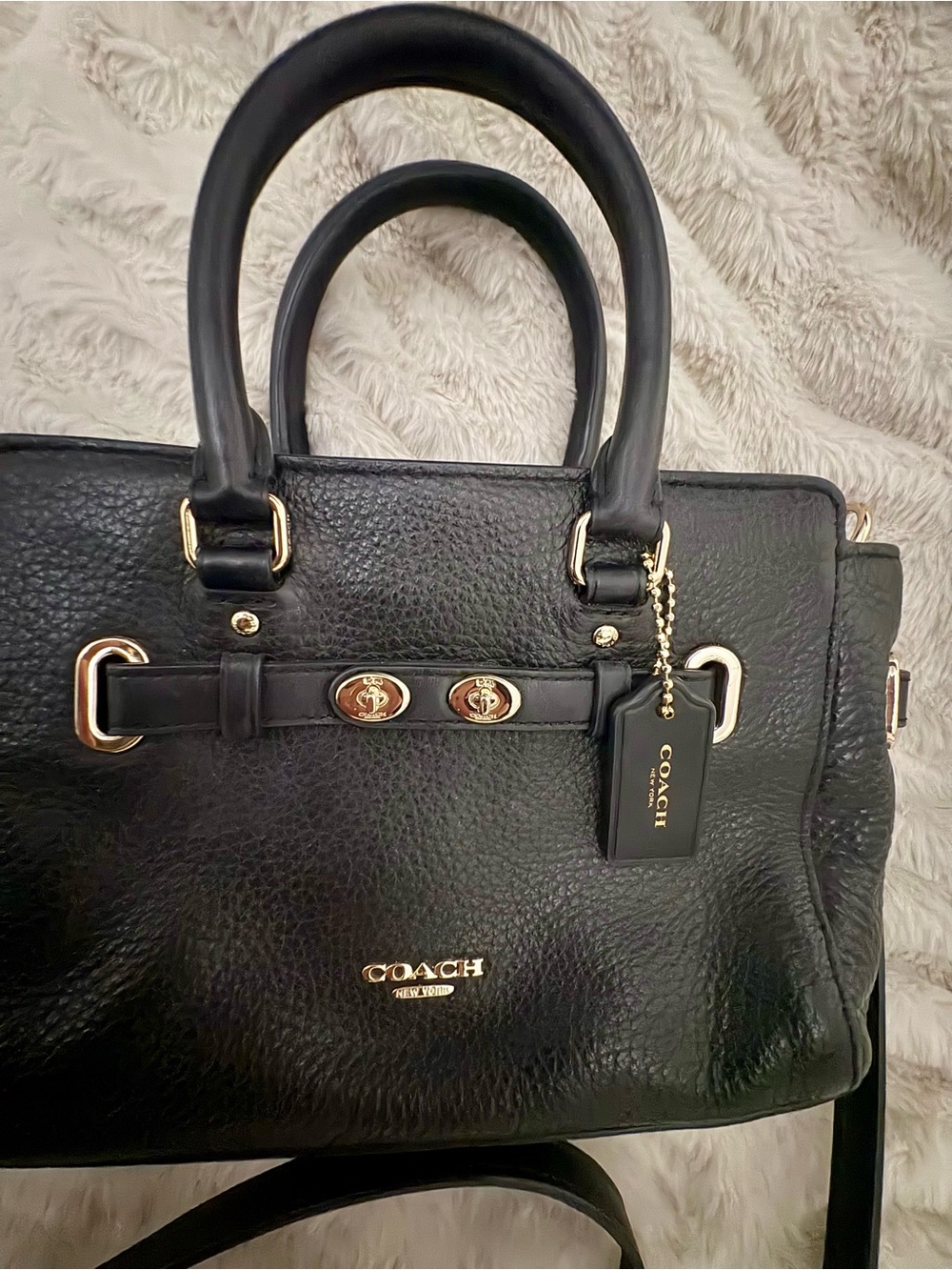 Coach Blake mini carryall. Black Pebbled Leather Satchel with Crossbody Strap - Picture 3 of 12